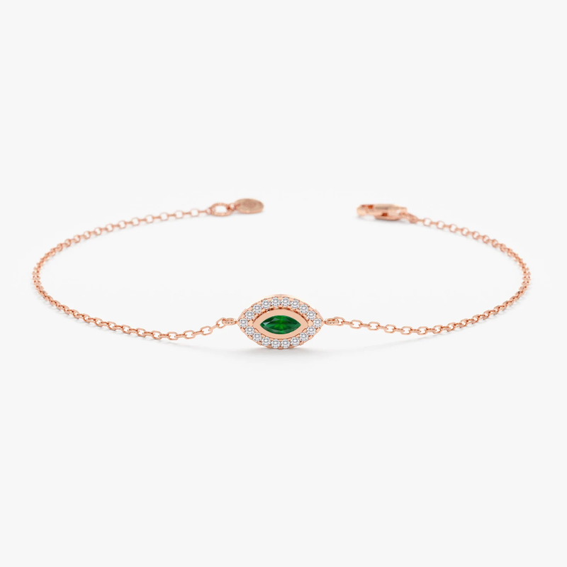 Bratara din aur cu smarald natural si diamante naturale ochi de deochi