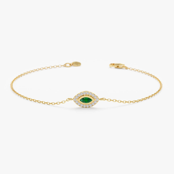 Bratara din aur cu smarald natural si diamante naturale ochi de deochi