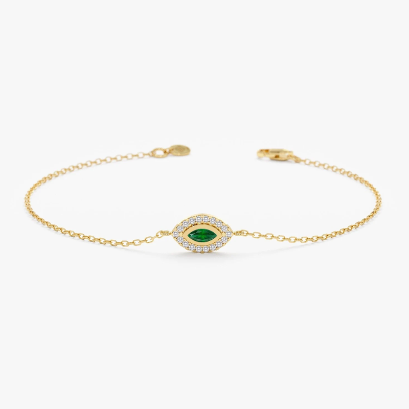 Bratara din aur cu smarald natural si diamante naturale ochi de deochi