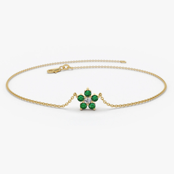 Bratara din aur cu smarald si diamant model floare