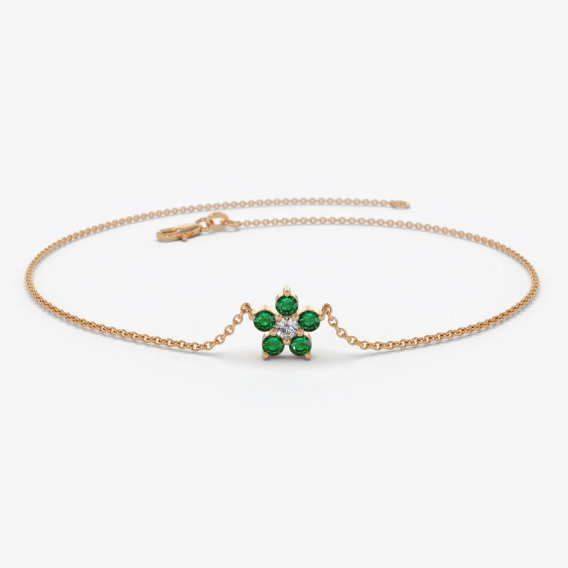Bratara din aur cu smarald si diamant model floare