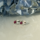 Cercei din aur alb cu rubin natural si diamante model FLOWER