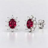 Cercei din aur in forma de floare cu rubin natural si diamante