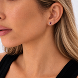 Cercei din aur in forma de floare cu rubin natural si diamante