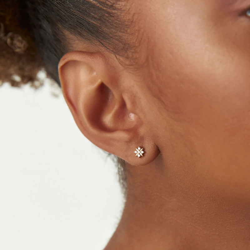 Cercei din aur cu diamante de 0.10 ct cu design floral