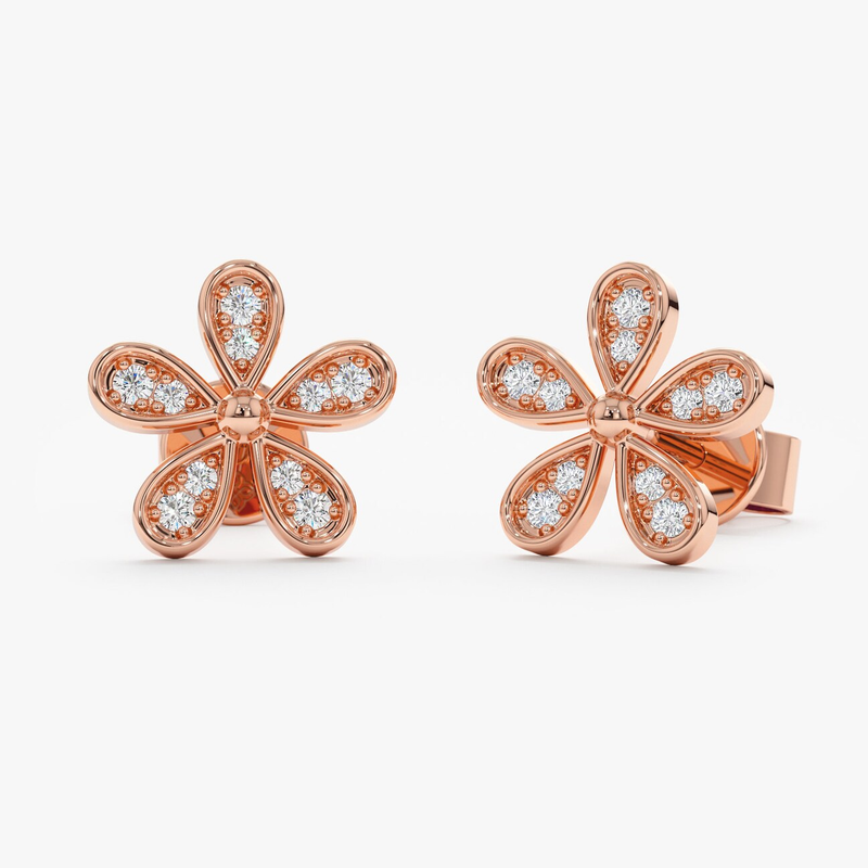 Cercei din aur cu diamante de 0.10 ct model floare