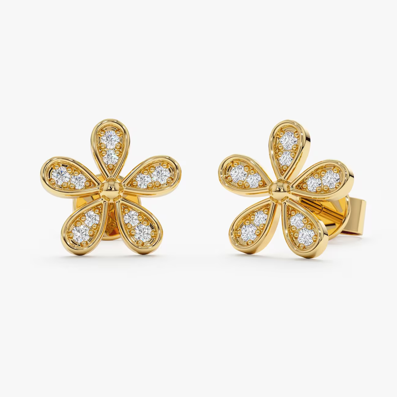 Cercei din aur cu diamante de 0.10 ct model floare