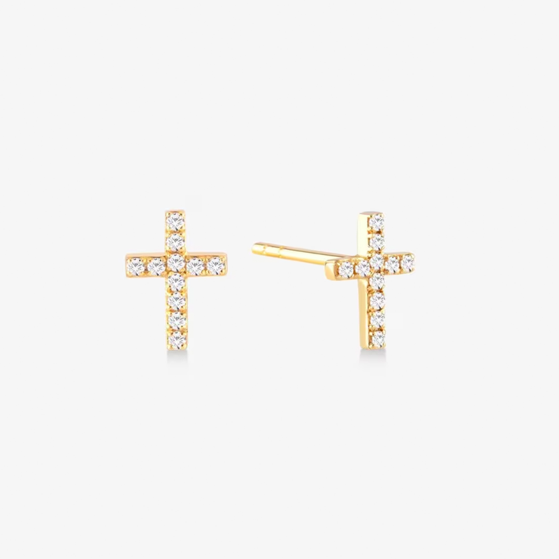 Cercei din aur cu simbol cruce si diamante de 0.06 ct