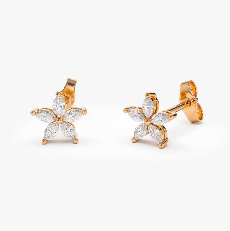Cercei din aur cu diamante marquise in forma de floare