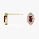 Cercei din aur cu rubin natural si diamante model marquise