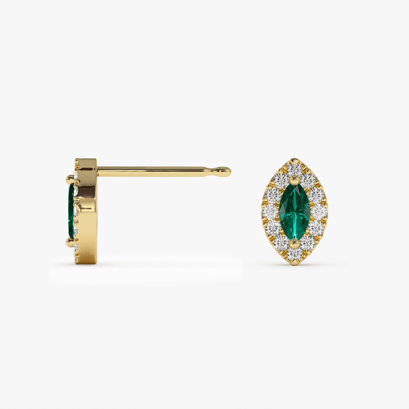 Cercei din aur cu smarald natural si diamante model marquise