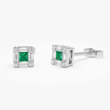 Cercei din aur cu smarald natural si diamante naturale emerald cut