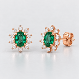 Cercei din aur in forma de floare cu smarald natural si diamante - Royal Emerald