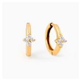Cercei din aur rotunzi cu diamante in forma de floare de 0.08 ct