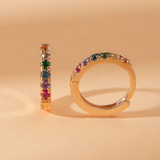 Cercei din aur rotunzi cu safire naturale colorate curcubeu