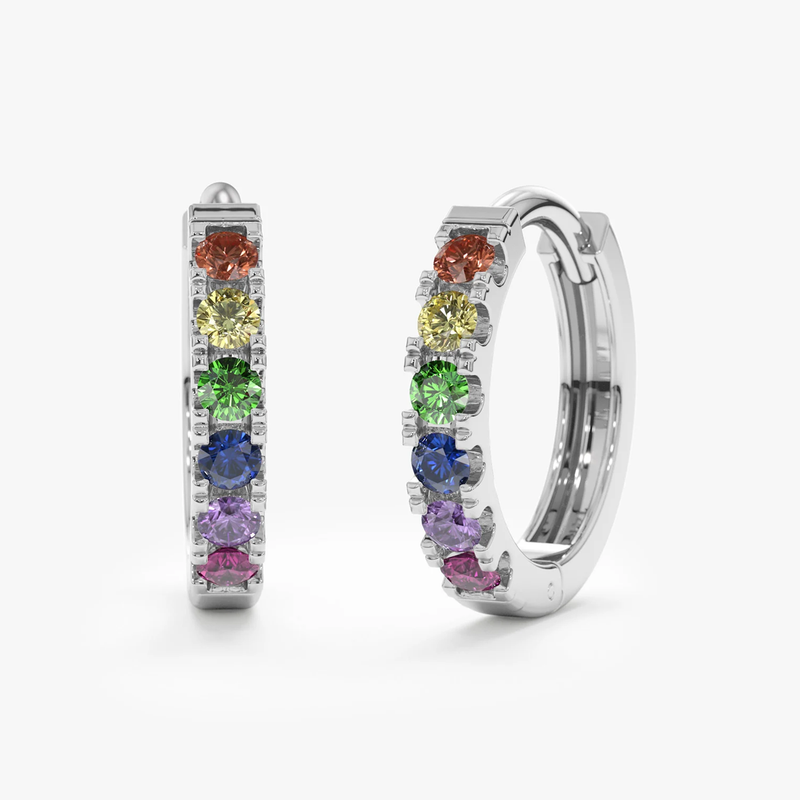 Cercei din aur rotunzi cu safire naturale colorate curcubeu