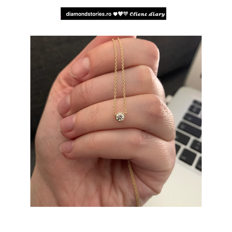 Colier din aur cu diamant solitaire rotund de 0.15