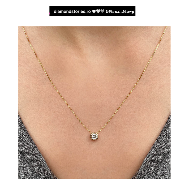 Colier din aur cu diamant solitaire rotund de 0.15