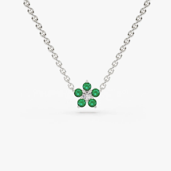 Colier din aur cu smarald natural si diamante in forma de floare