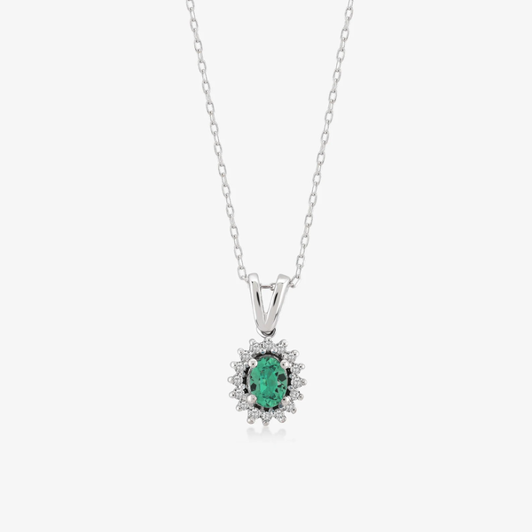Colier din aur cu smarald natural si diamante in forma de floare