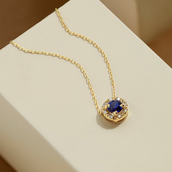 Colier din aur rotund cu safir natural si diamante