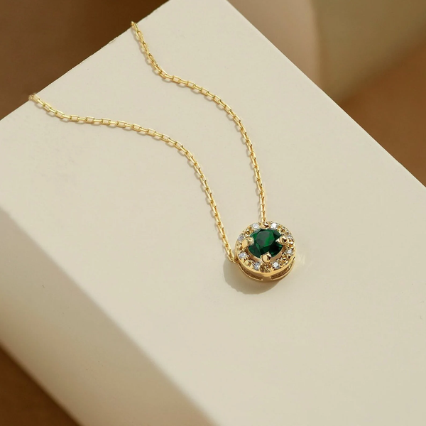 Colier din aur rotund cu smarald natural si diamante