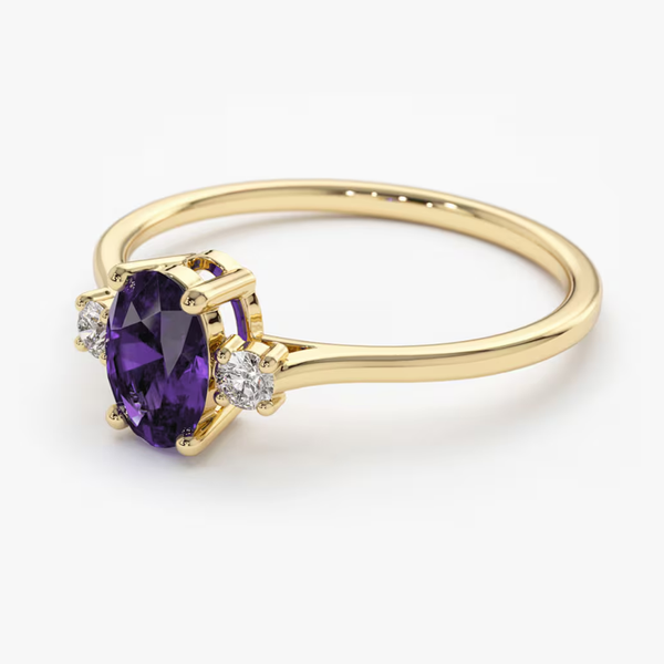 Inel din aur cu ametist natural oval si diamante naturale