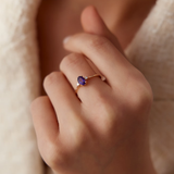 Inel din aur cu ametist natural oval si diamante naturale