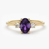 Inel din aur cu ametist natural oval si diamante naturale