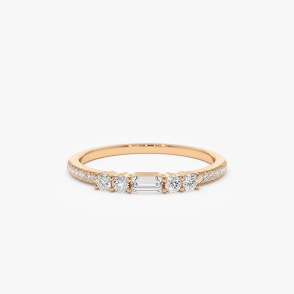 Inel din aur cu diamante baguette si rotunde de 0.18 ct