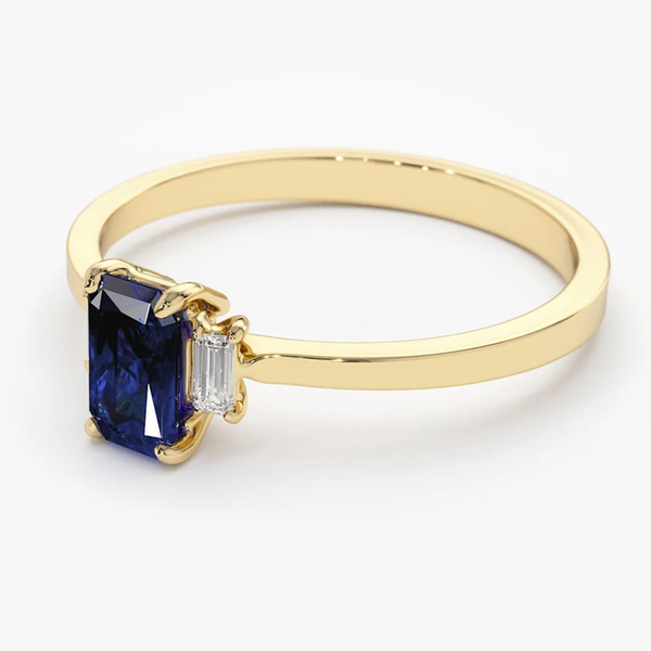 Inel din aur cu safir natural octogon si diamante naturale