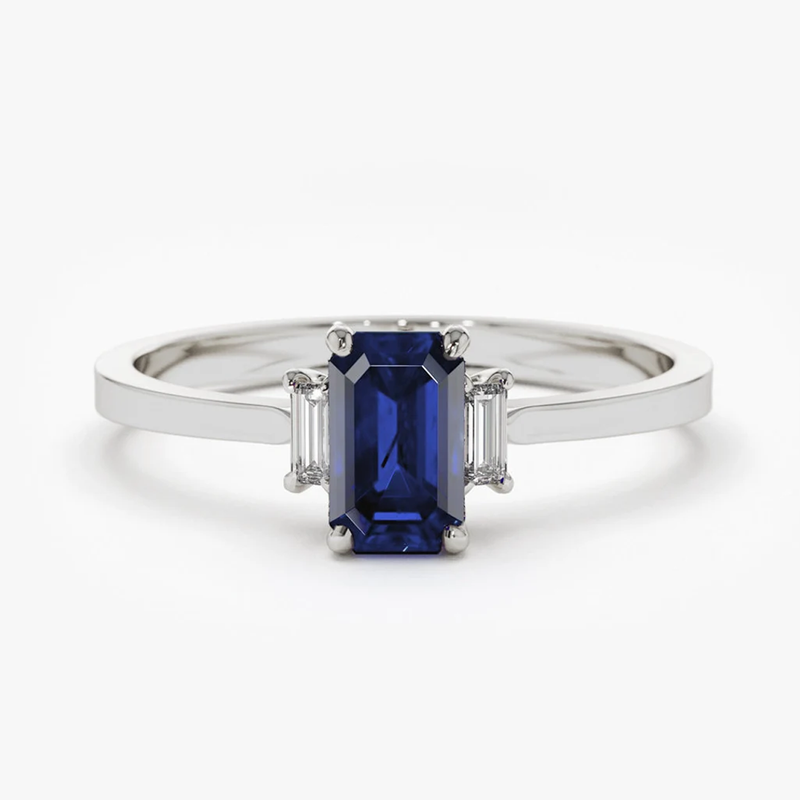 Inel din aur cu safir natural octogon si diamante naturale