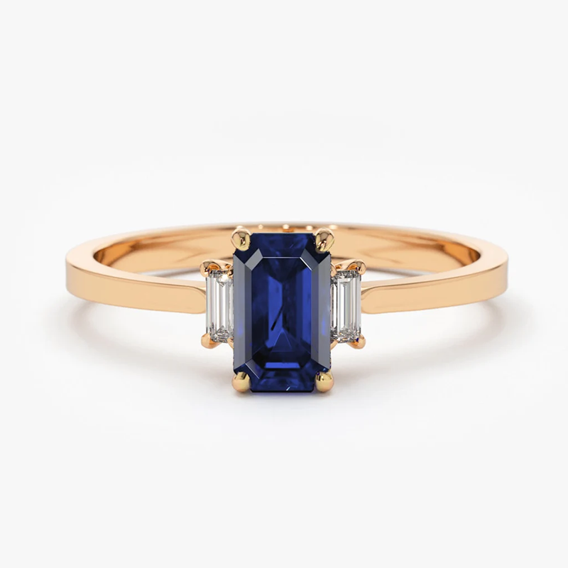 Inel din aur cu safir natural octogon si diamante naturale