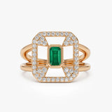 Inel cu smarald natural si diamante naturale - Emerald Frame