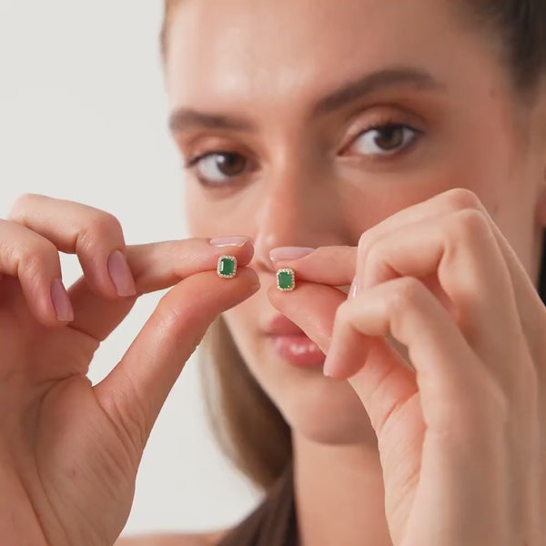 Cercei din aur cu smarald natural si halou de diamante naturale e