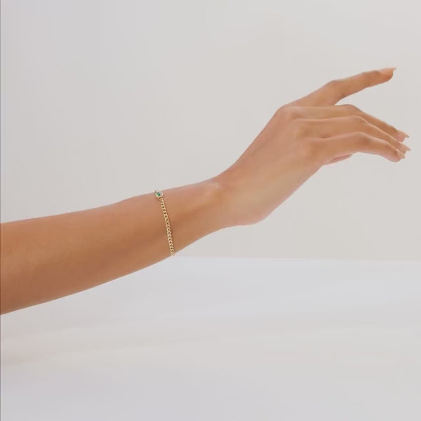 Bratara din aur cu lant cubanez, smarald natural si diamante naturale