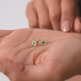 Cercei din aur cu smarald natural si diamante naturale emerald cut